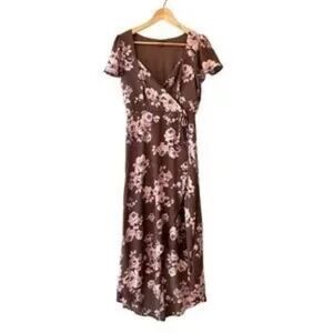 Lily Rose Brown and Pink Floral Midi Dress